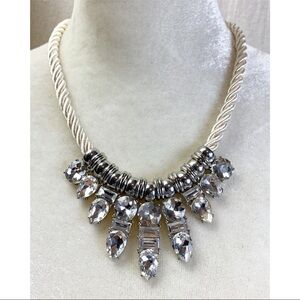 Rhinestone Statement necklace on cream cord